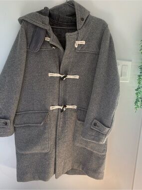 Dearest Gray Wool Duffle Coat Hooded Toggle Jacket Size M